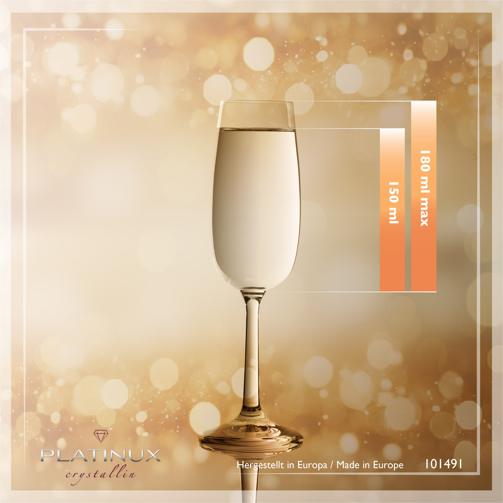 PLATINUX Kieliszki do szampana 150ml (maks. 180ml) kieliszki do szampana ze szkła krystalicznego Zestaw 6 sztuk Można myć w zmywarce