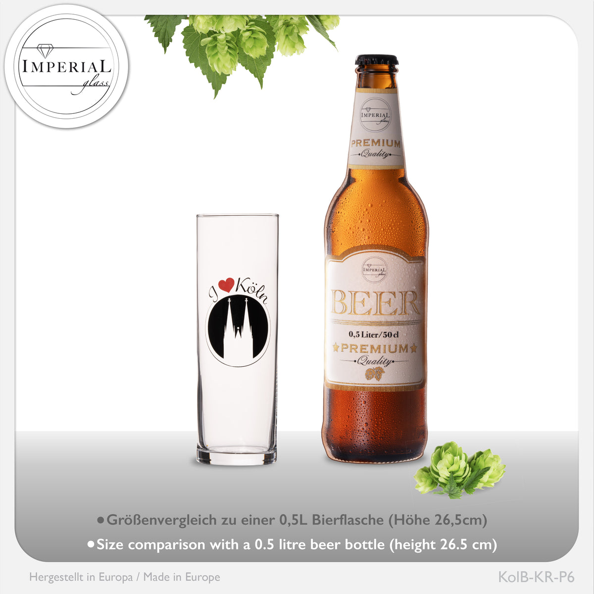 IMPERIAL glass Kölschgläser mit Kölner Dom Liebe Motiv 200ml (max 240ml) Set 6-Teilig Kölsch Stangen aus Glas 0,2L