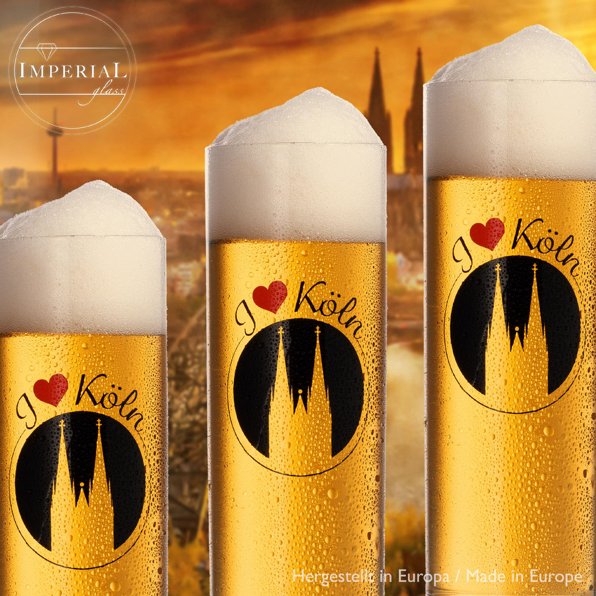 IMPERIAL glass Kölschgläser mit Kölner Dom Liebe Motiv 200ml (max 240ml) Set 6-Teilig Kölsch Stangen aus Glas 0,2L