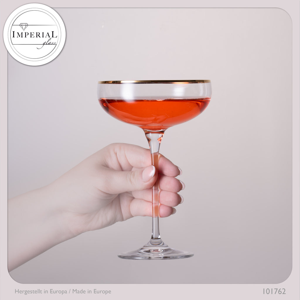 IMPERIAL glass Sektschalen mit Goldrand 270ml Champagnergläser Set 2-Teilig Sektgläser aus Crystalline Glas