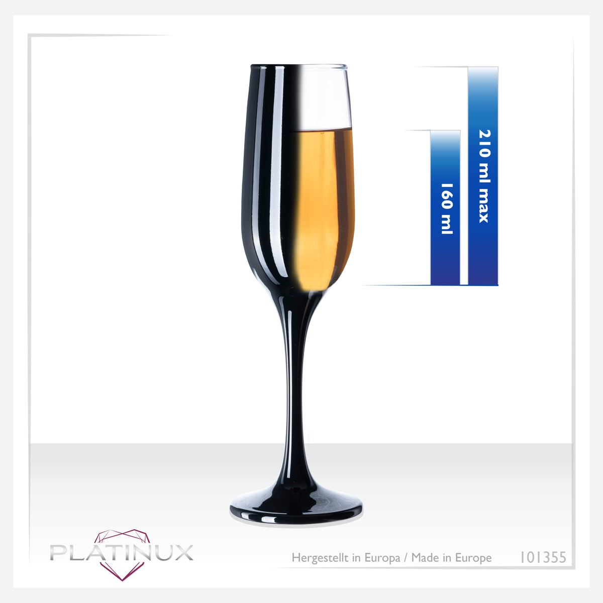 PLATINUX Czarne stabilne kieliszki do szampana Zestaw 6 sztuk 160ml (maks. 210ml) Kieliszki do prosecco szklane