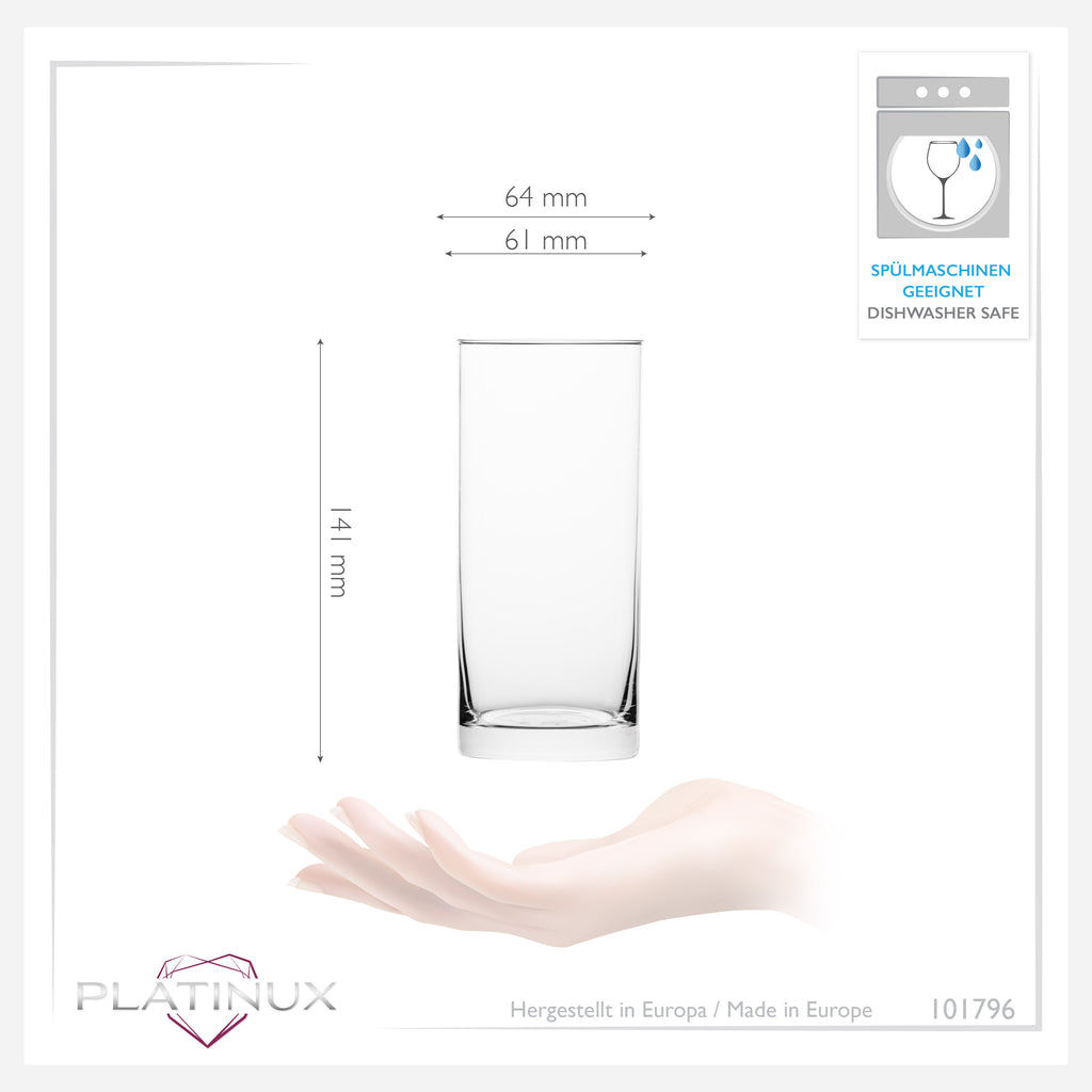 PLATINUX Proste szklanki do napojów 250 ml (maks. 300 ml) Zestaw 6-częściowy Szklanki do soków ze szkła Można myć w zmywarce