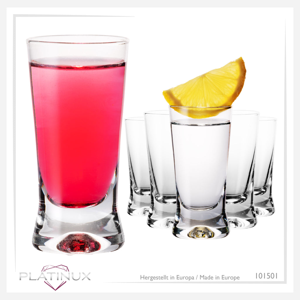 PLATINUX Kieliszki Shot 50ml 5cl w kształcie X Zestaw 6 sztuk Szklane kieliszki z serii „CrossLine” Można myć w zmywarce