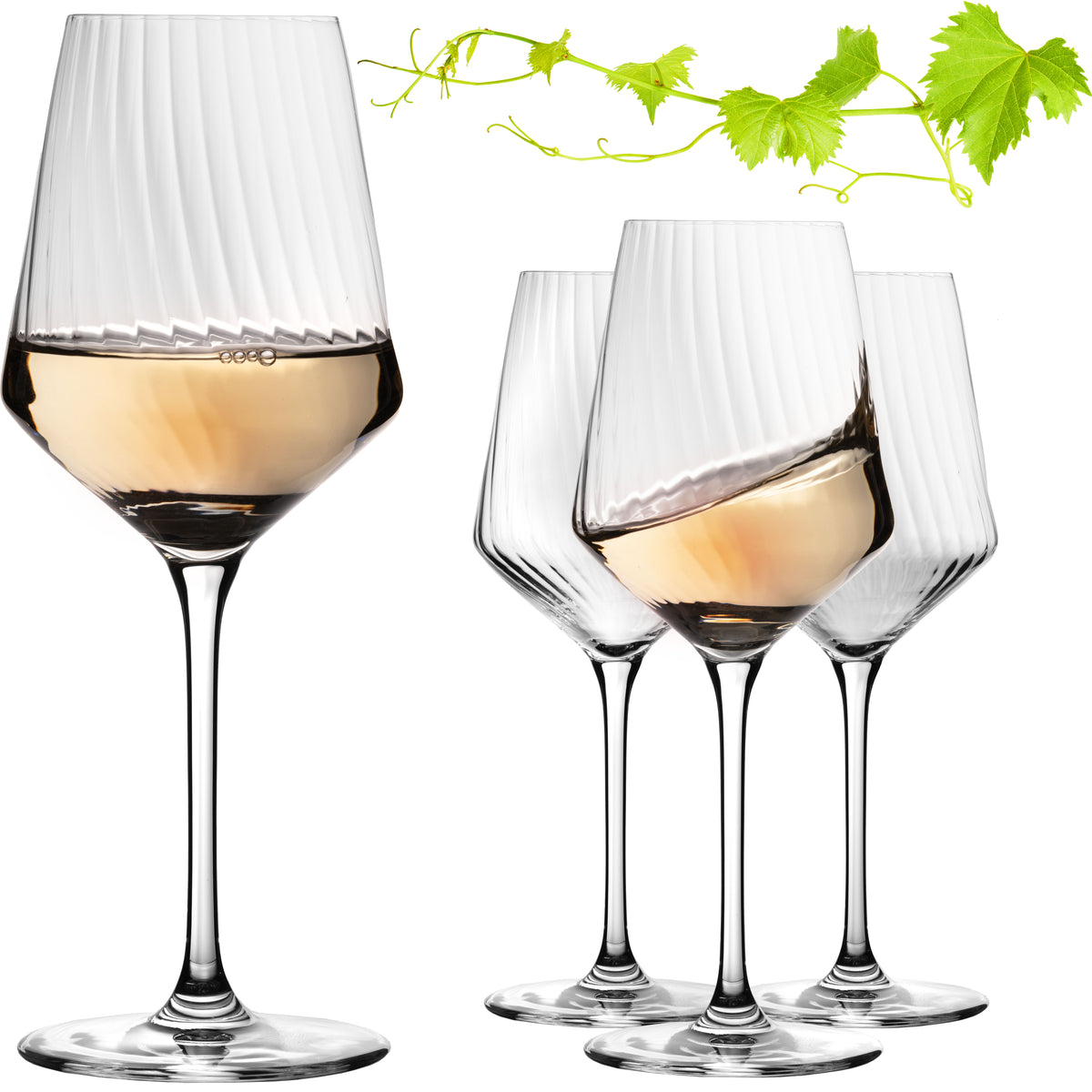 IMPERIAL glass Weißweingläser 460ml "London" Set 4-Teilig geriffelte Weingläser aus Crystalline Glas