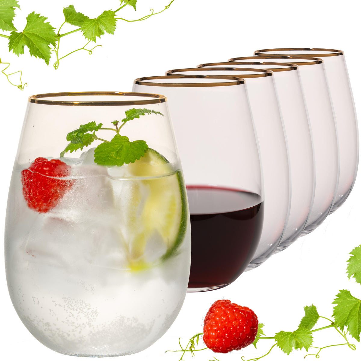 IMPERIAL Trinkgläser mit Goldrand 500ml ohne Stiel aus Crystalline Glas 6er Set "Goldrand"
