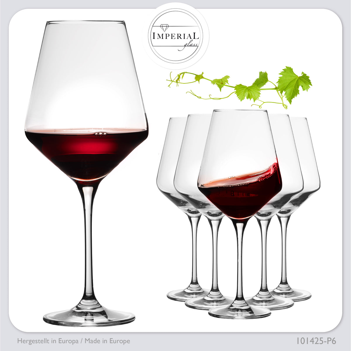 IMPERIAL glass Rotweingläser 580ml Set 6-Teilig "Athen" Bordeauxgläser aus Crystalline Glas Spülmaschinenfest