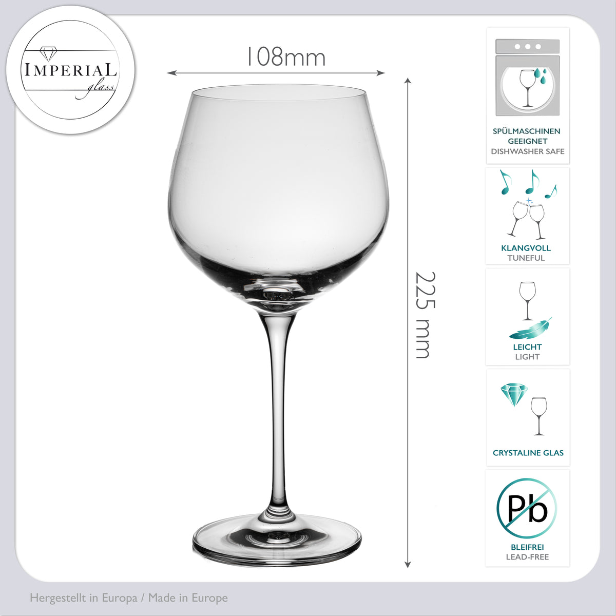 IMPERIAL glass Gin Tonic Gläser 6er Set 570ml bauchiges Gin Ballonglas aus Crystalline Glas Spülmaschinenfest