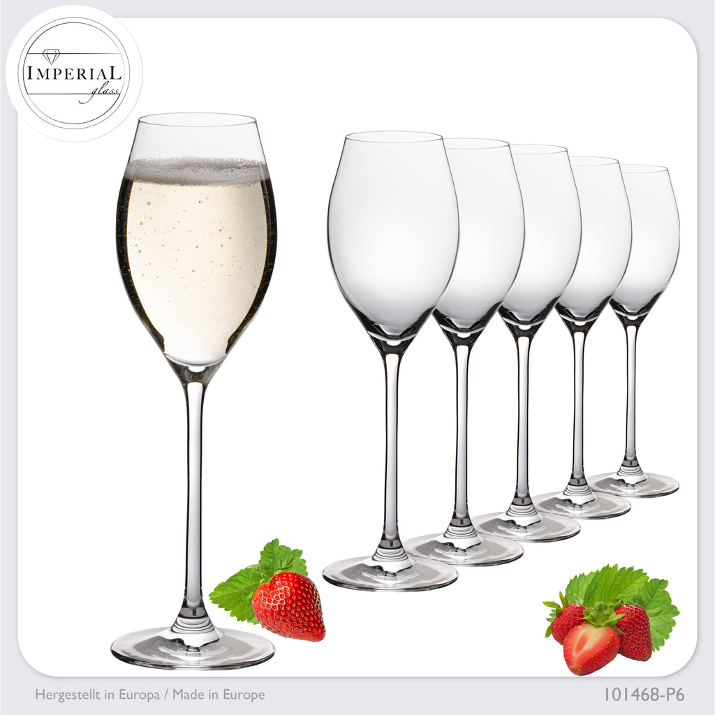 IMPERIAL glass Proseccogläser 230ml (max. 290ml) Set 6-Teilig "Havanna" Sektgläser aus Crystalline Glas Spülmaschinenfest