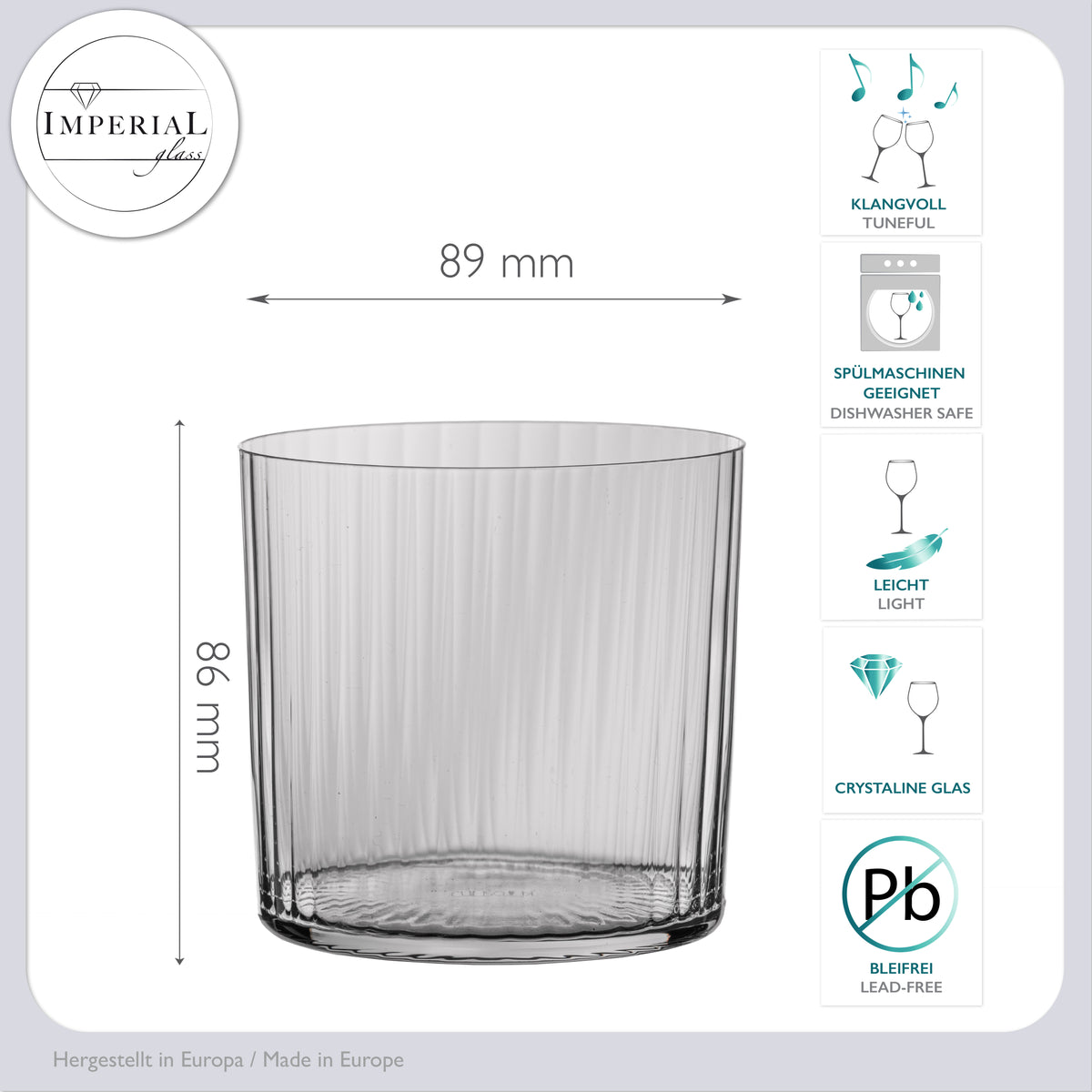 IMPERIAL Rifflowane szklanki do picia 350 ml, zestaw 12 sztuk, ze szkła kryształowego "London", można myć w zmywarce