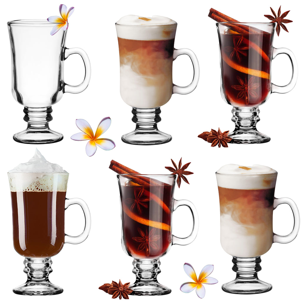 PLATINUX Zestaw szklanek do Irish Coffee z uchem 230ml (6 części) Szklanki do kawy kakao