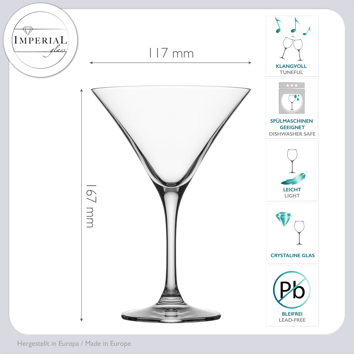 IMPERIAL Zestaw 2 kieliszków do martini o pojemności 270 ml ze szkła krystalicznego, można myć w zmywarce