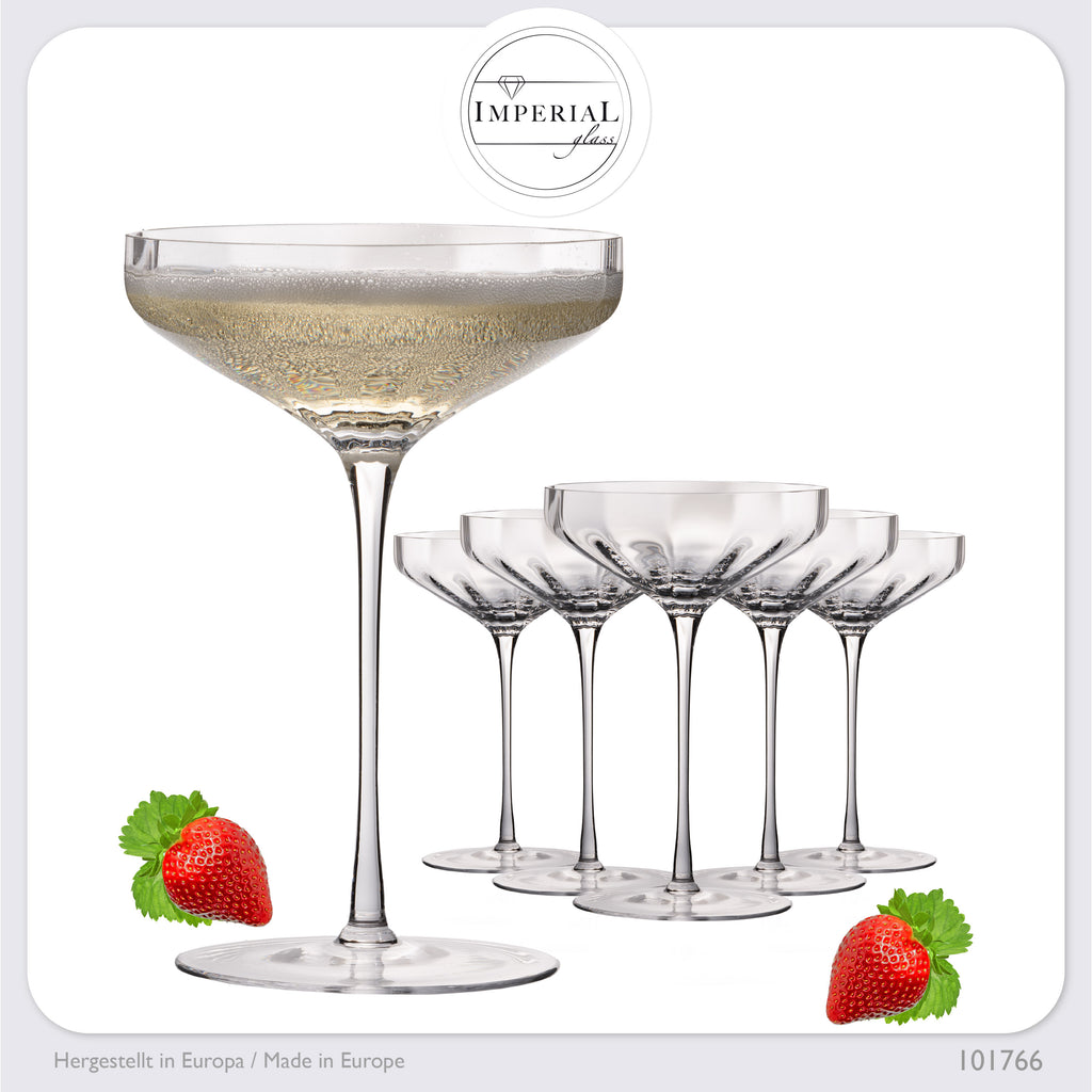 IMPERIAL glass große Sektschalen gewellt 320ml Set 6-Teilig "Cali" Champagnergläser aus Crystalline Glas Handmade
