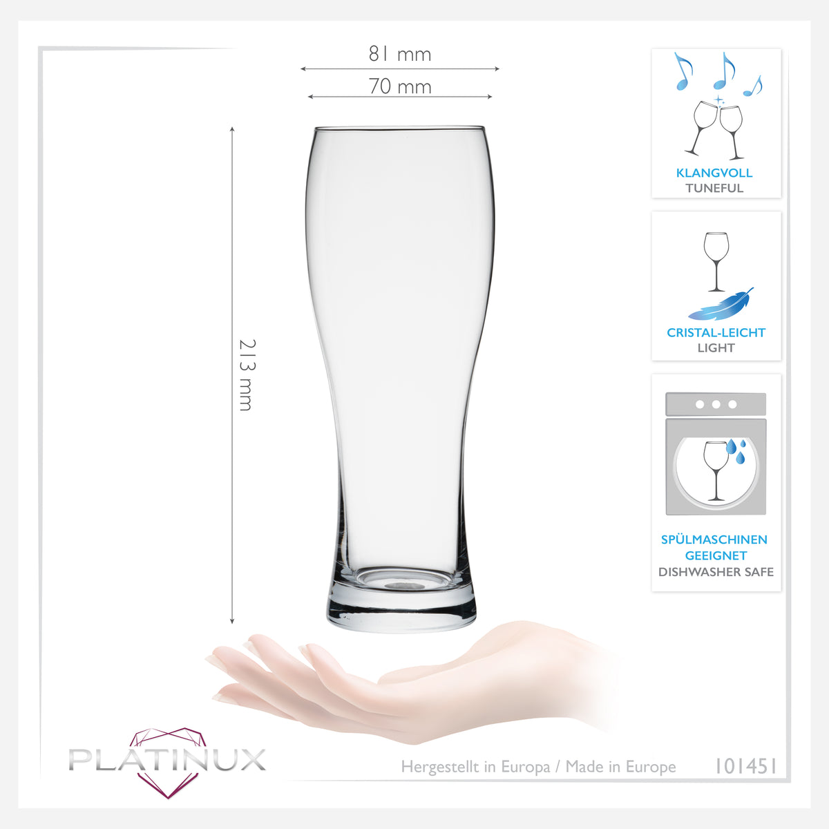 PLATINUX Klasyczne szklanki do piwa 500ml (maks. 660ml) Zestaw 6-częściowy Szklanki do piwa pszenicznego