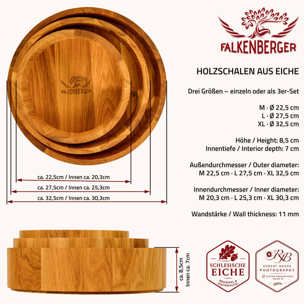 FALKENBERGER Holzschale M Eiche massiv 22,5 x 8,5 cm Handgefertigt