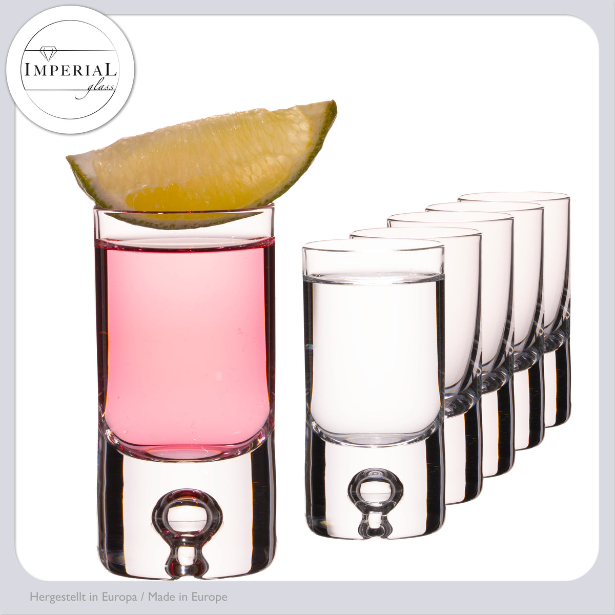 IMPERIAL Shotgläser 6er Set - Schnapsgläser aus Crystalline Glas 30ml mit Luftblase im Boden Handmade "Lissabon"