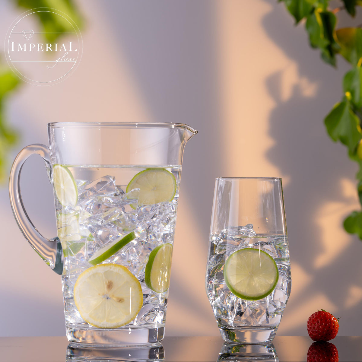 IMPERIAL Karafka i szklanki do napojów z kryształowego szkła "Rom" 1680ml / 520ml ręcznie wykonane