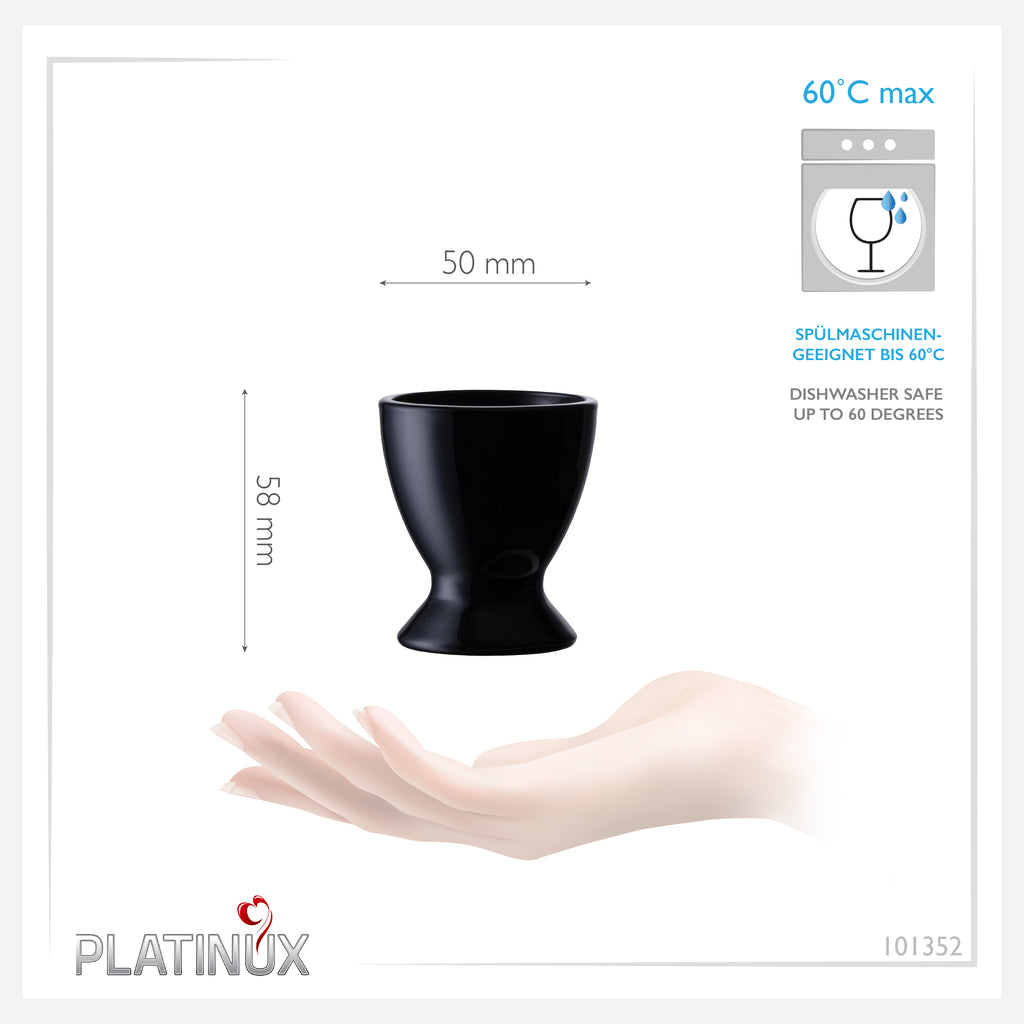 PLATINUX Szklane czarne kieliszki do jajek zestaw 6-częściowy podstawka na jajka max. 35ml