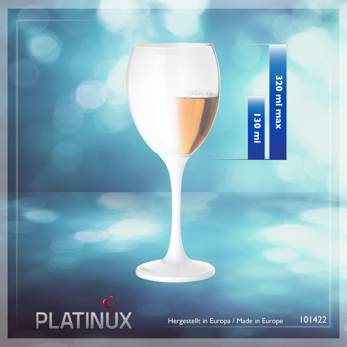 PLATINUX Białe kieliszki do wina Zestaw 6 szklanek do wody 130ml (max. 320ml) ze szkła, masywne, białe kieliszki do wina, czerwone kieliszki do wina