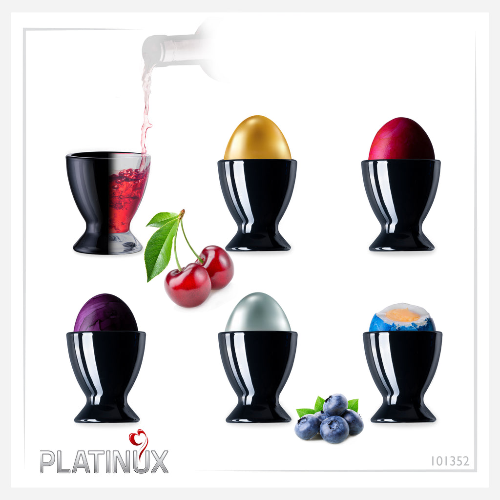 PLATINUX Szklane czarne kieliszki do jajek zestaw 6-częściowy podstawka na jajka max. 35ml