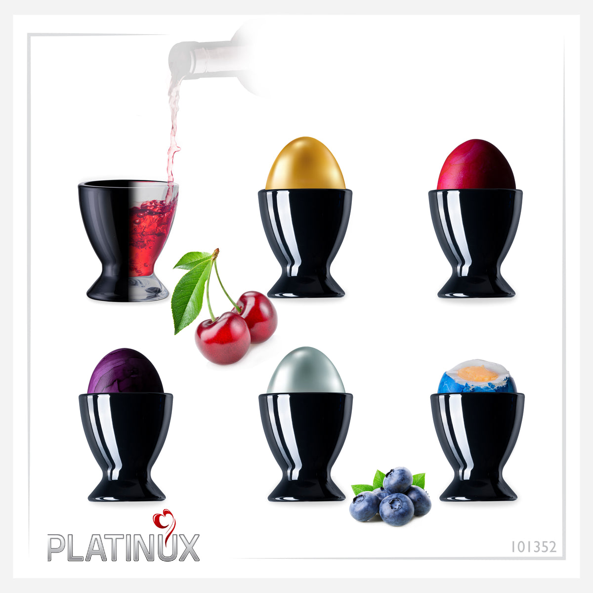 PLATINUX Szklane czarne kieliszki do jajek zestaw 6-częściowy podstawka na jajka max. 35ml