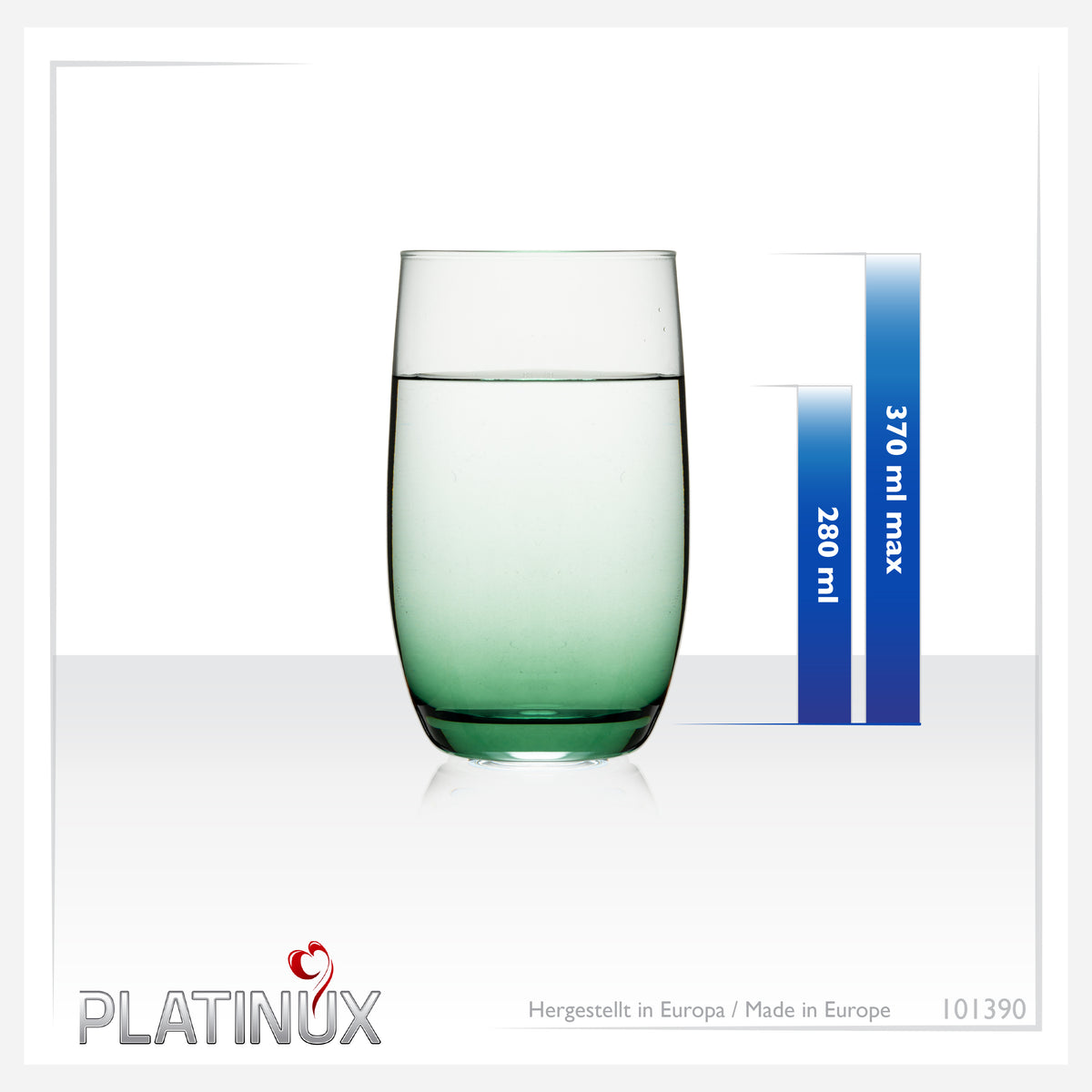 PLATINUX Eleganckie szklanki Ombre zielone, szklane 280ml (max. 370ml) Zestaw 6 sztuk Duże