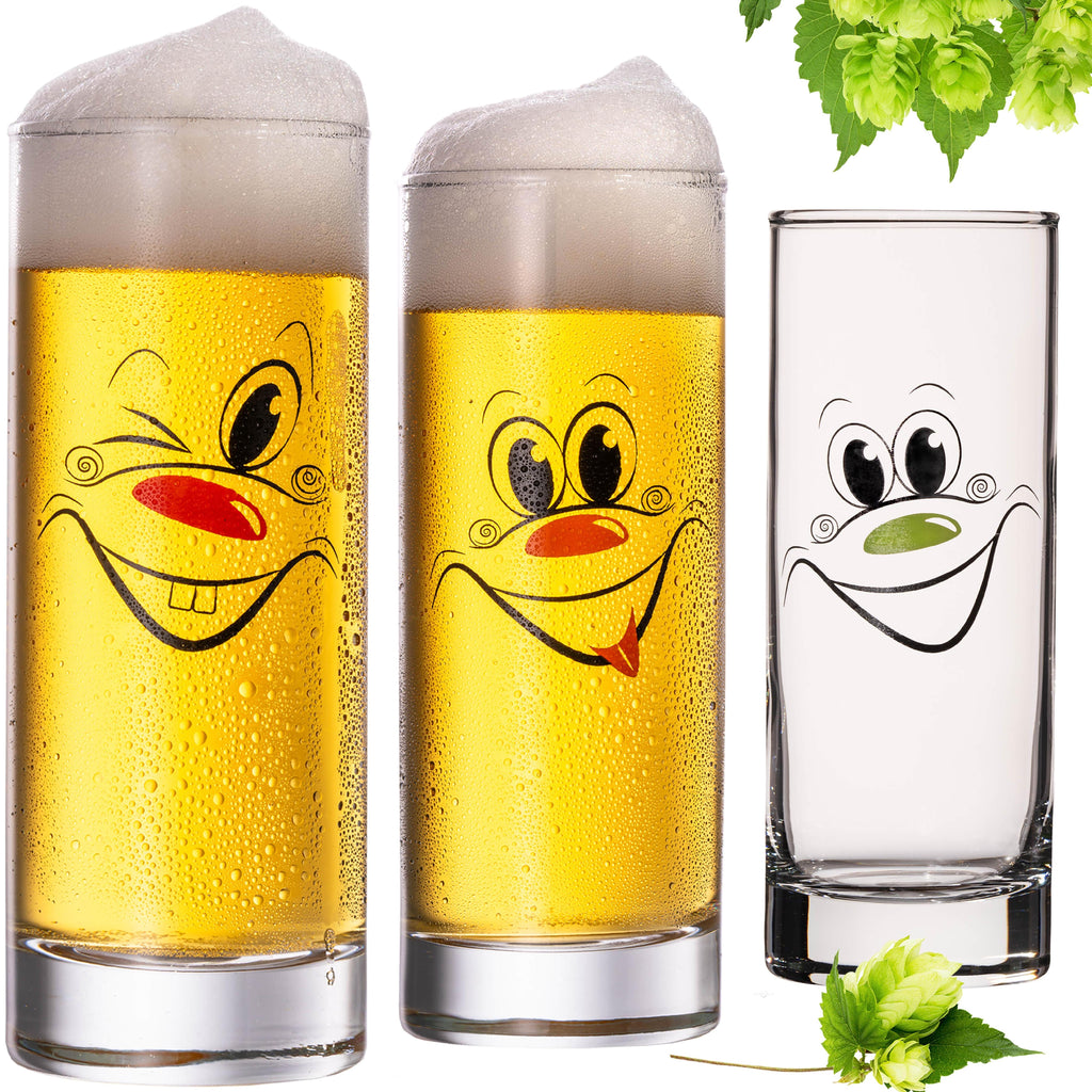 PLATINUX Szklanki do Kölscha ze szkła 300 ml (maks. 335 ml) Zestaw 3-częściowy z zabawnymi buźkami Szklanki do piwa