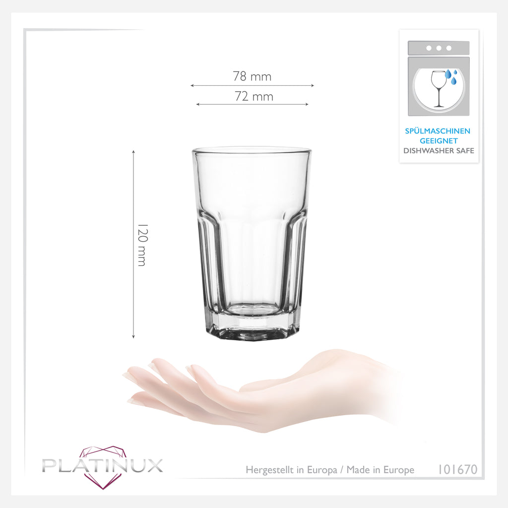 PLATINUX Szklanki uniwersalne 230ml (maks. 280ml) Zestaw 6-częściowy, szklane