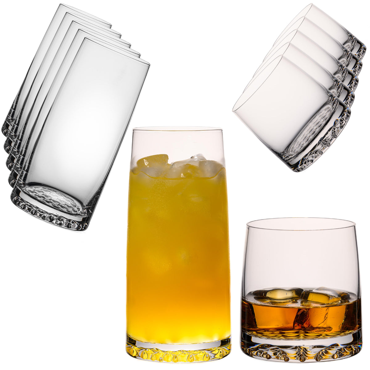 IMPERIAL glass Trinkgläser Set 12-teilig aus Crystalline Glas 530ml/380ml Serie "Faro", strukturierter Boden, spülmaschinenfest
