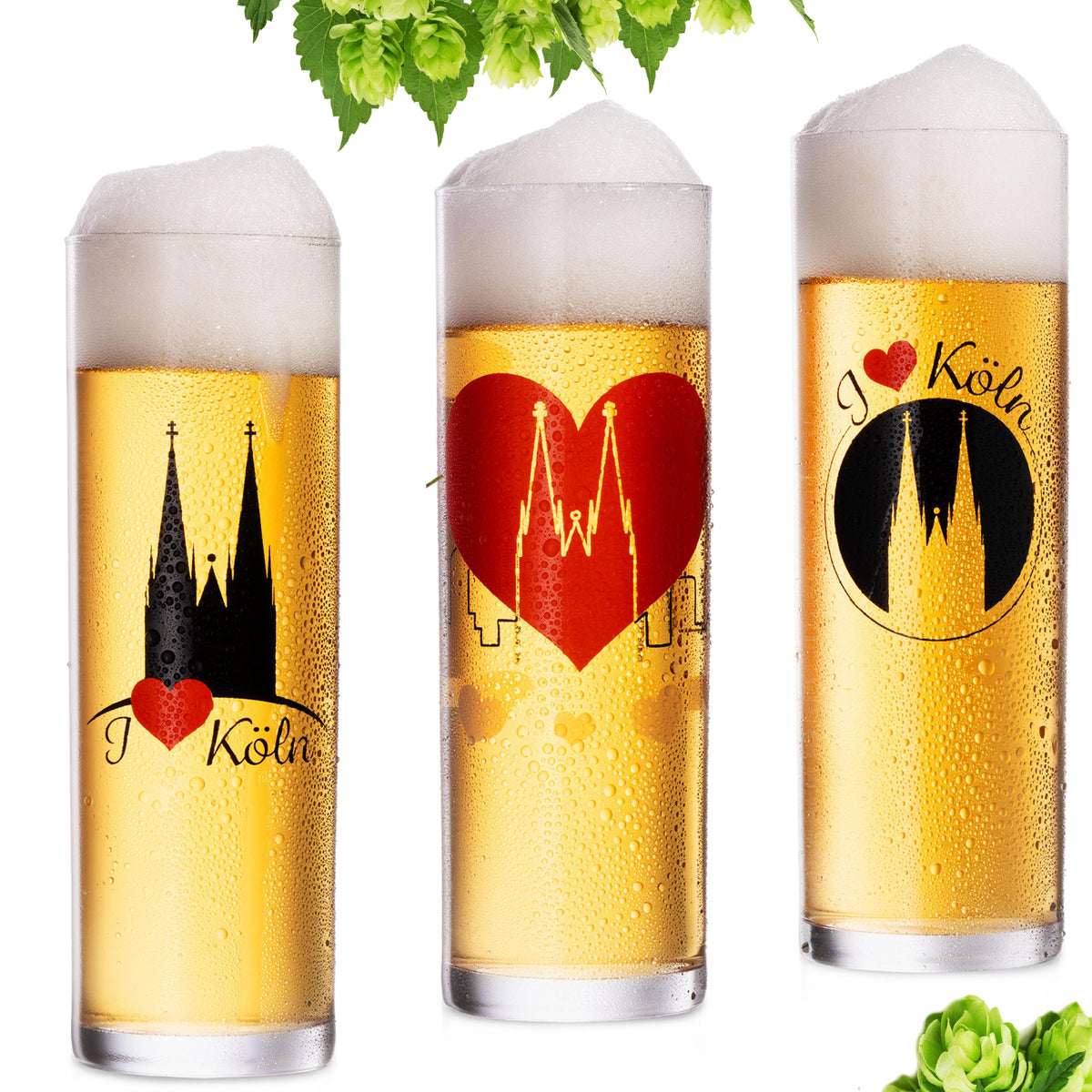 IMPERIAL glass Kölschgläser mit Kölner Dom Motiven Set 3-Teilig 200ml (max. 240ml) Kölschstangen aus Glas