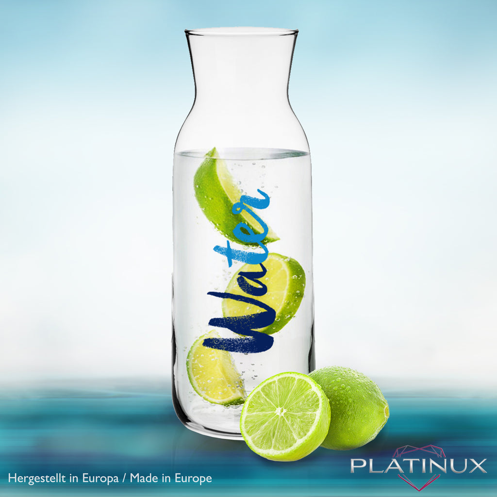 PLATINUX Karafka szklana z nadrukiem Water 1000ml (maks. 1200ml) Karafka na wodę