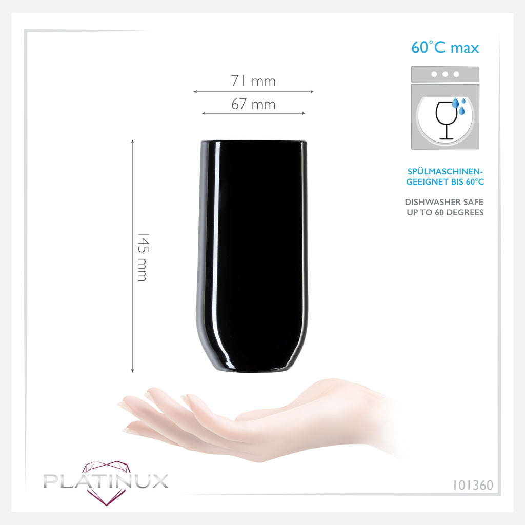 PLATINUX Czarne Eleganckie Szklanki do Napojów 360ml (max. 440ml) Zestaw 6 sztuk Szklanki do Wody, Szklanki do Soków