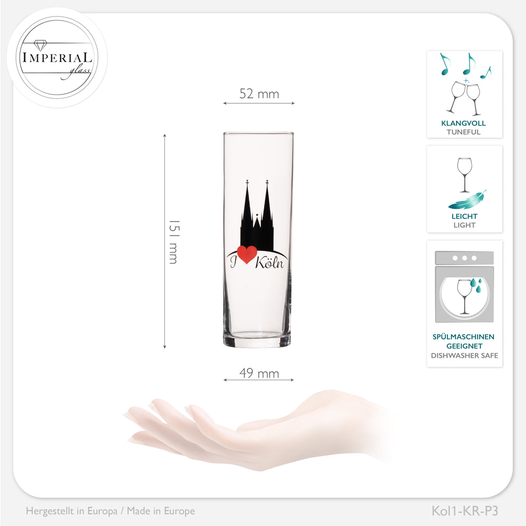 IMPERIAL glass Kölschgläser mit Kölner Dom Motiven Set 3-Teilig 200ml (max. 240ml) Kölschstangen aus Glas