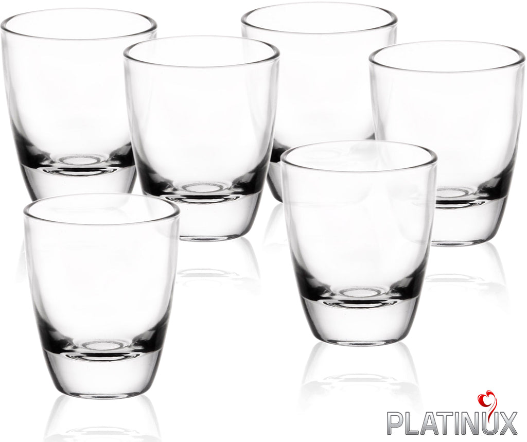 PLATINUX Zestaw 6 klasycznych kieliszków do wódki 2,5 cl, kieliszki do shotów szklane