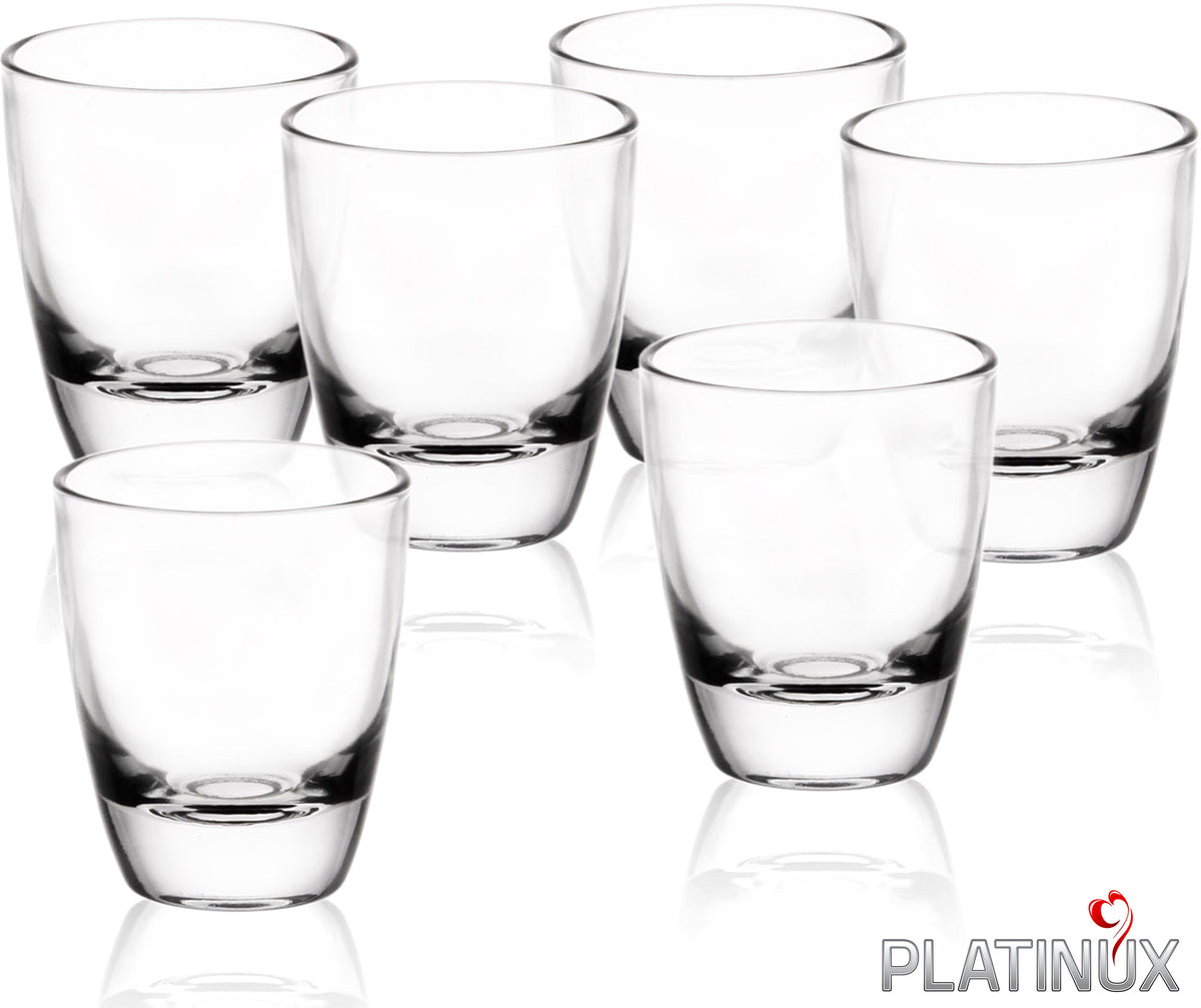 PLATINUX Zestaw 6 klasycznych kieliszków do wódki 2,5 cl, kieliszki do shotów szklane