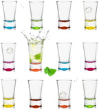 PLATINUX Zestaw 12 kolorowych kieliszków do shotów 2,5cl kieliszki do tequili, kieliszki do wódki, małe kieliszki