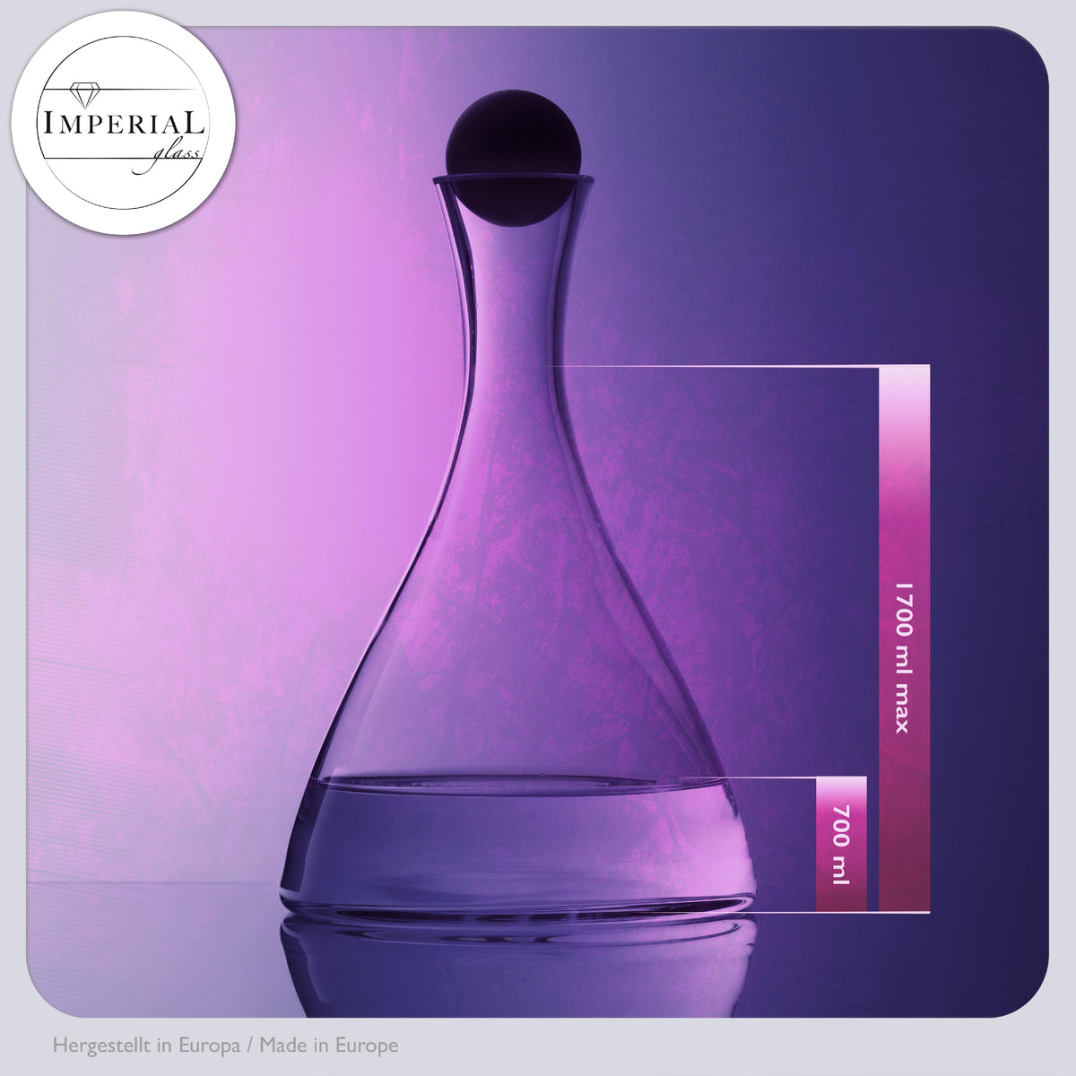 IMPERIAL szklany dekanter do wina z kryształowego szkła - 2 sztuki - ręcznie wykonana karafka do wina z drewnianym korkiem 1700 ml