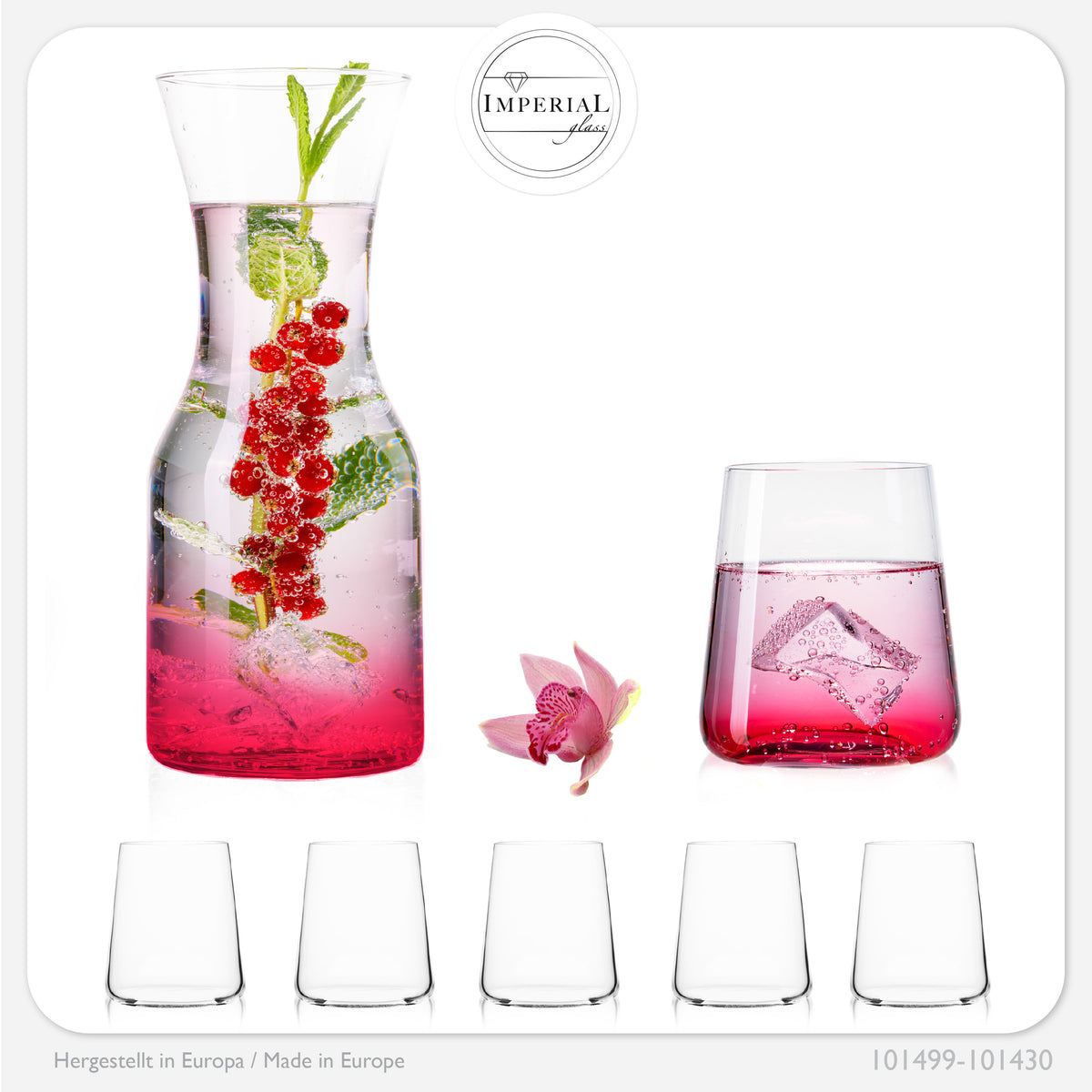 IMPERIAL glass Trinkgläser & Karaffe Set aus Glas 450ml / 1100ml 7-Teilig