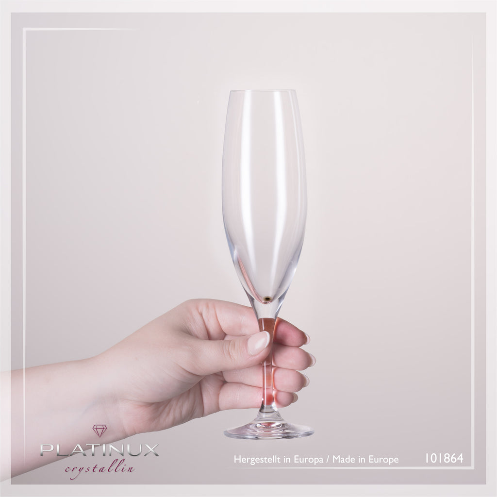 PLATINUX Kieliszki do szampana 180ml (maks. 215ml) Kieliszki do wina musującego z kryształowego szkła Zestaw 2 sztuki Można myć w zmywarce