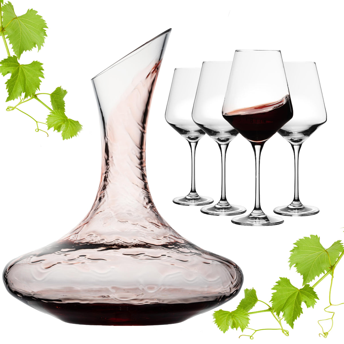 IMPERIAL Weindekanter mit 4er Set Rotweingläser aus Crystalline Glas Serie Athen 2100ml/580ml