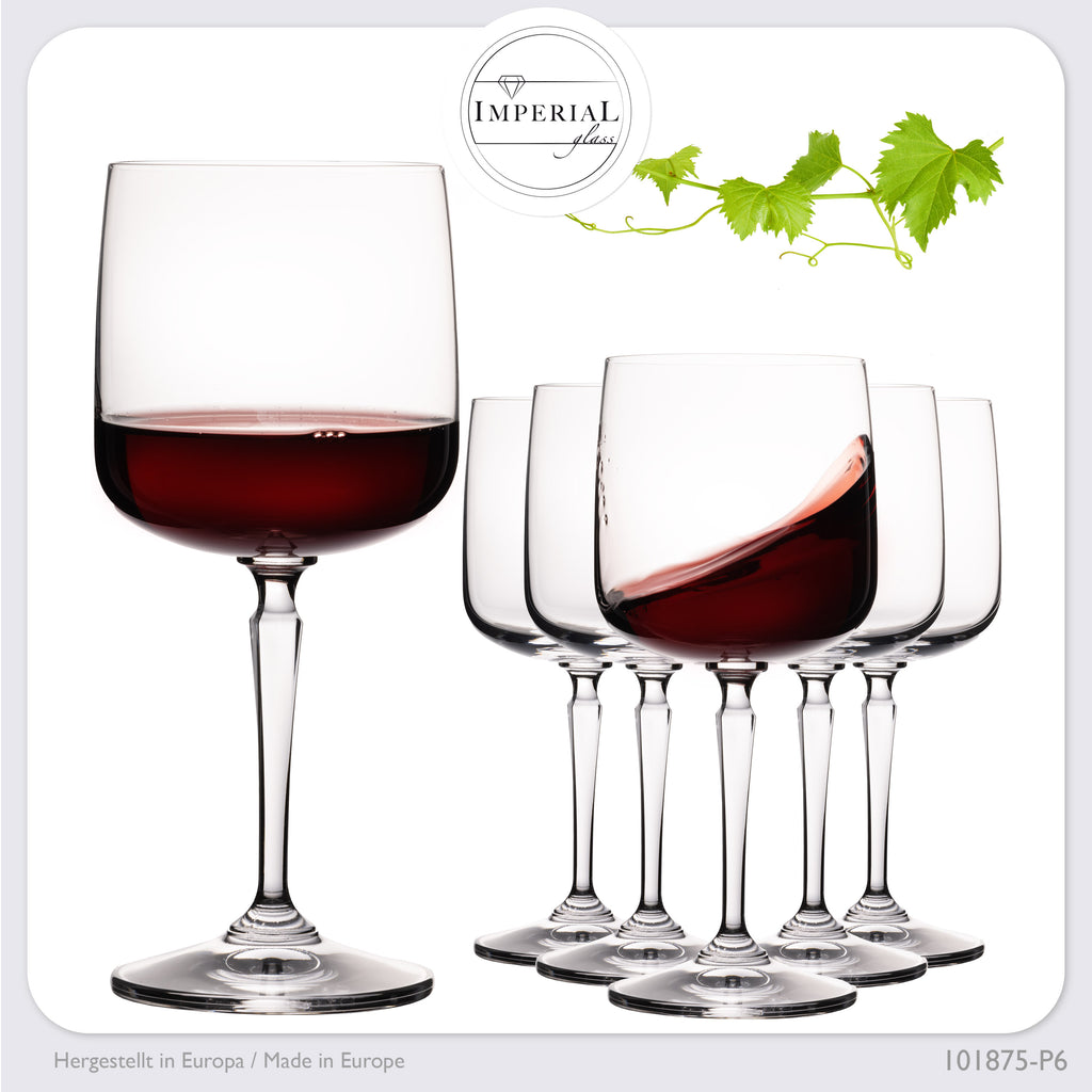 IMPERIAL glass Eckige Weingläser 380ml Set 6-Teilig "Rio" Rotweingläser aus Crystalline Glas