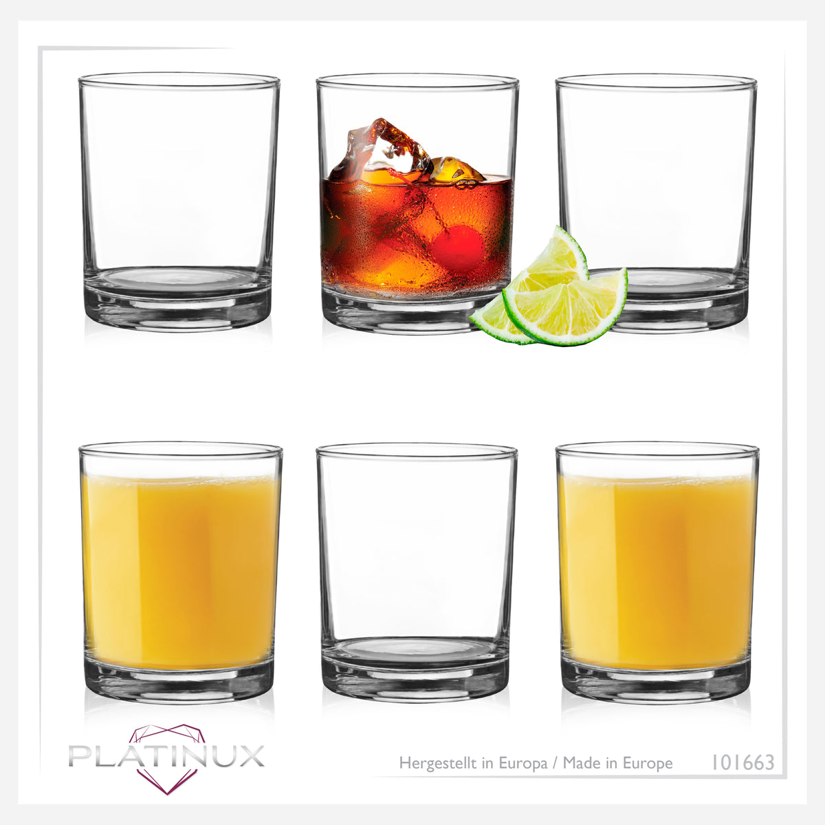 PLATINUX Szklanki do picia 230ml (maks. 270ml) Zestaw 6 szt. Można myć w zmywarce