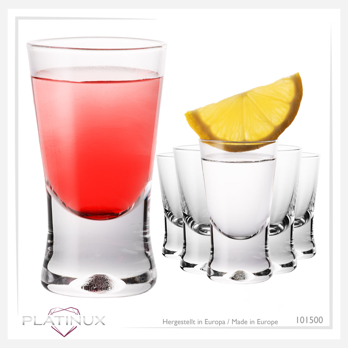 PLATINUX Kieliszki 25ml 2,5cl w kształcie litery X Zestaw 6-częściowy Kieliszki ze szkła seria "CrossLine" Można myć w zmywarce