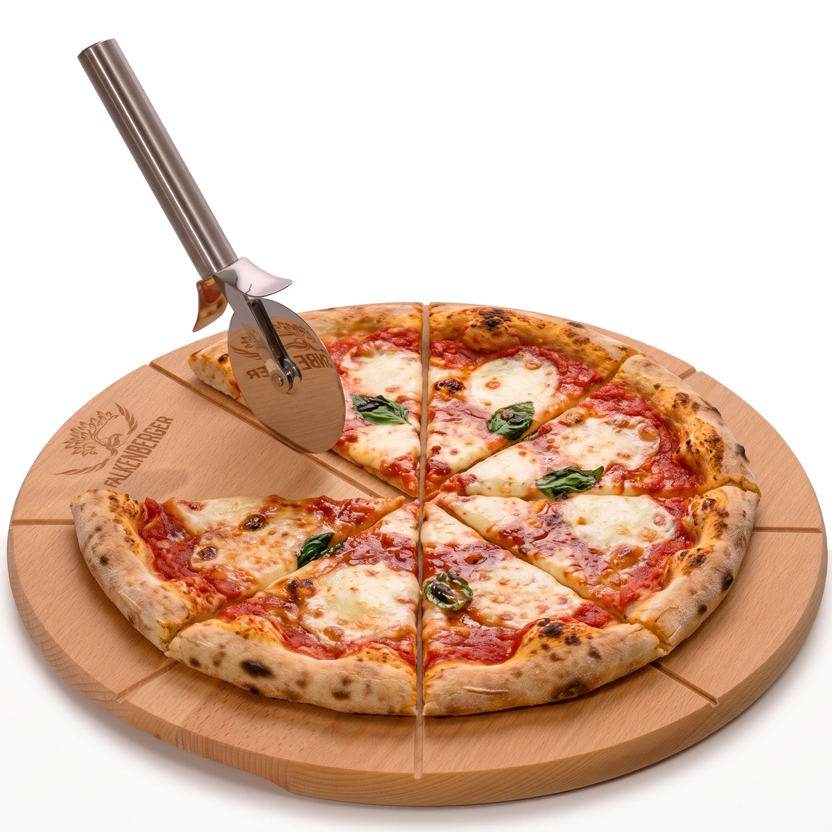 FALKENBERGER Pizzateller Pizzabrett M, massive Buche, 30 cm x 1,7 cm Handgefertigt