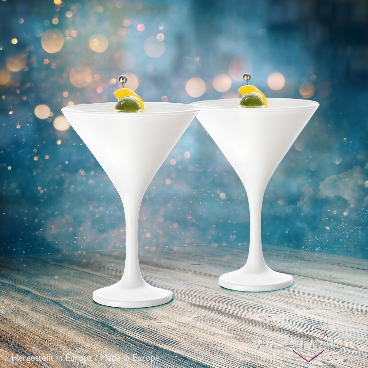 PLATINUX Białe kieliszki do martini 150 ml, zestaw 6 szklanek do koktajli
