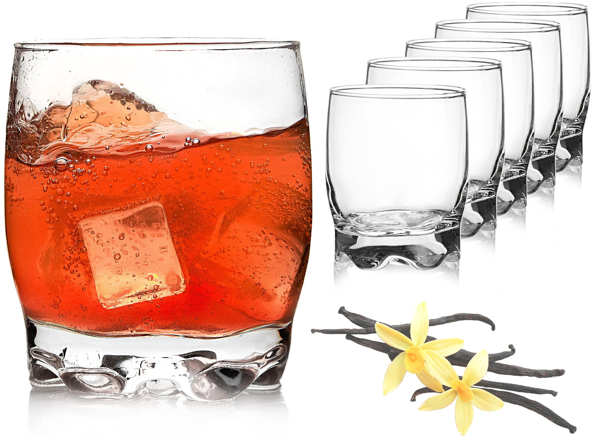 PLATINUX Zestaw 6 szklanek 250 ml, kształtne dno, szklanki do wody, szklanki do whisky