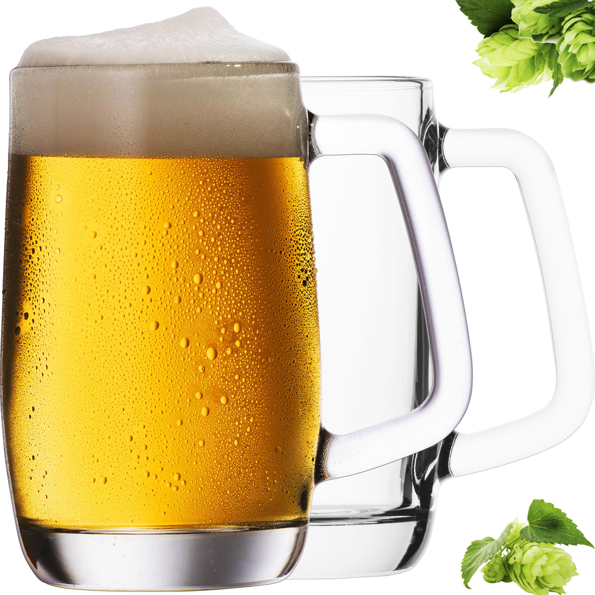 PLATINUX Kufel do piwa z uchwytem Zestaw 2-częściowy 300ml (maks. 375ml) Szklany kufel