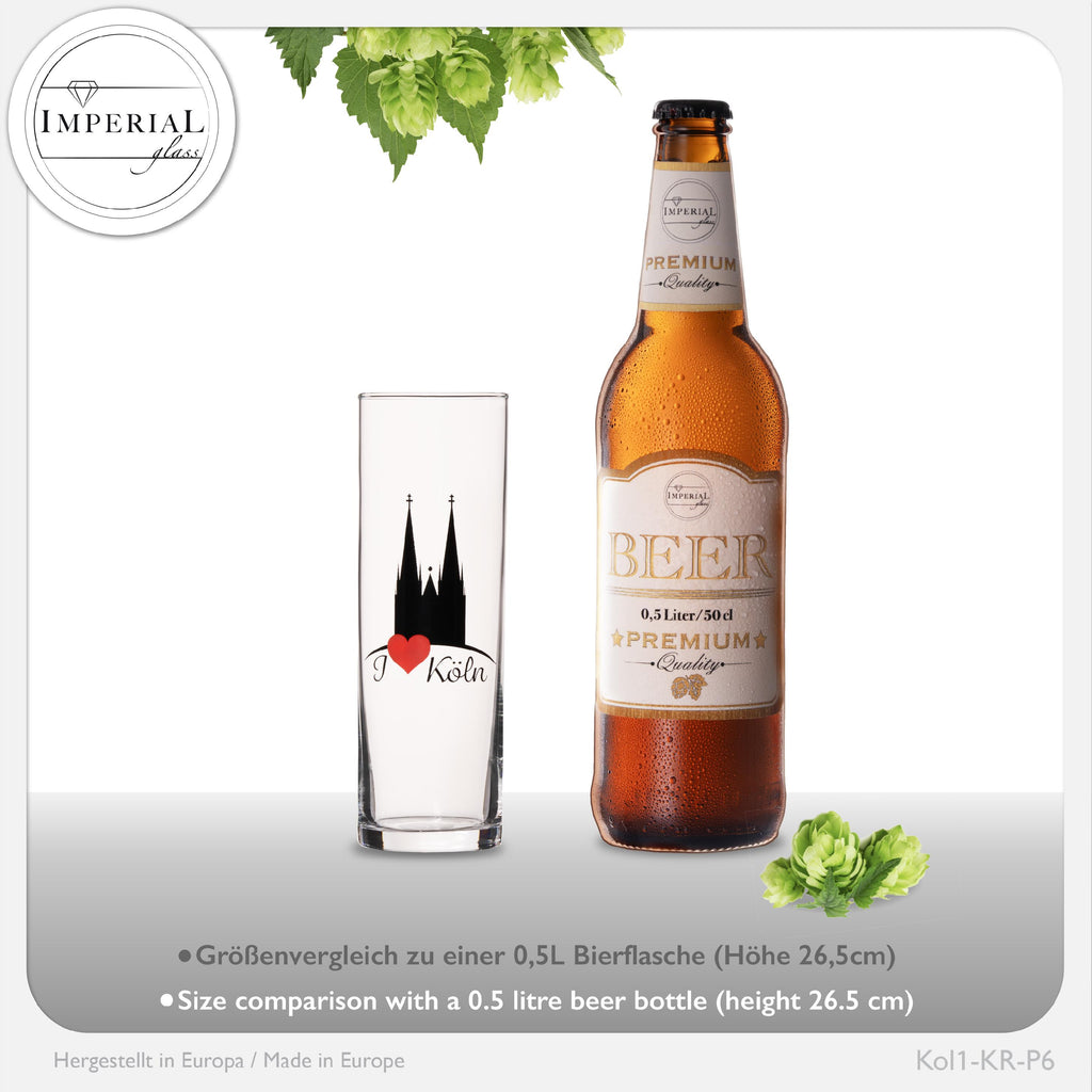 IMPERIAL glass Kölschgläser mit Kölner Dom Motiven Set 6-Teilig 200ml (max. 240ml) Kölschstangen aus Glas