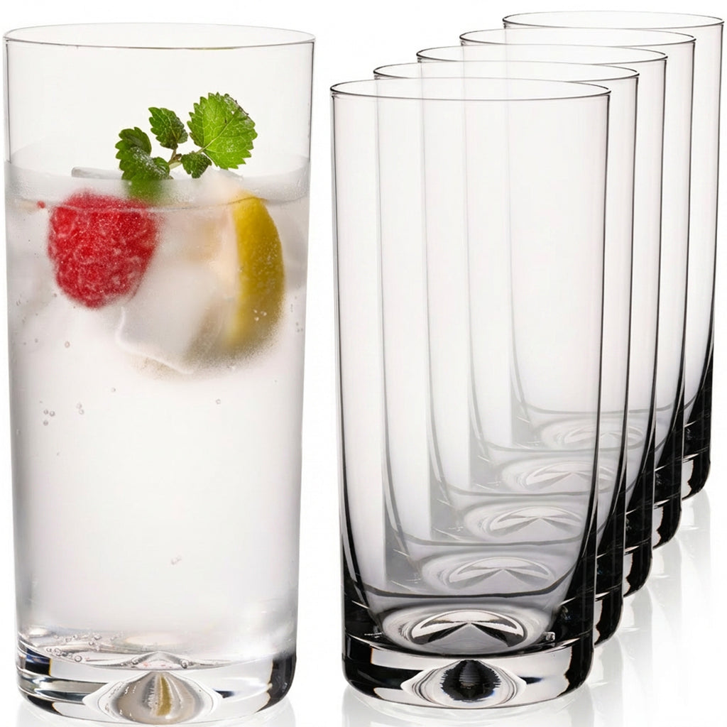 Szklanki IMPERIAL 6 sztuk 420 ml, można myć w zmywarce - szklanki do wody ze szkła krystalicznego bezołowiowego - szklanki do long drinków z ozdobnym dnem