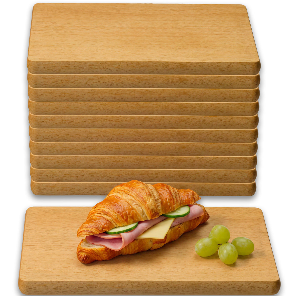Falkenberger Frühstücksbrettchen 10er Set massive Buche, 24 × 14 × 1,6 cm Handgefertigt