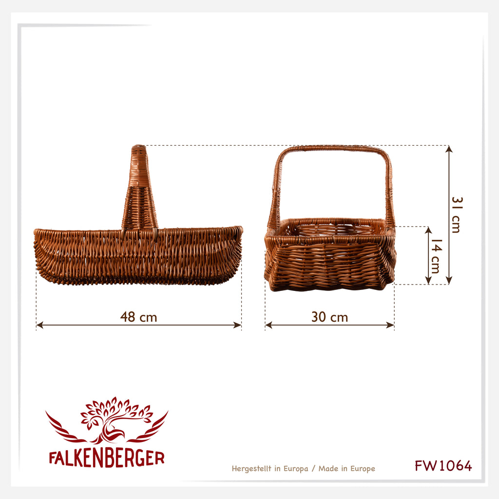 Koszyk wiklinowy FALKENBERGER pleciony "Carrier" ok. 48x30x31cm kosz na grzyby płaski rękodzieło